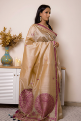 Elegant Worli Art Tussar Silk Saree — magenta - 3