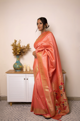 Sage Green Paithani Silk Saree with Gold Zari Pallu — aegean - 3
