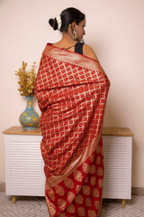 Maroon Red Gharchola Georgette Saree With Banarasi Border (VS-TRP034) - 3