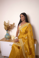 Fuchsia Chikankari with Zari Buta Border — mustard-yellow - 3