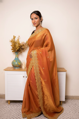 Pink-Copper Crush Tissue Silk Saree with Embroidered Border — burnt_orange - 3