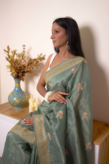 Fuchsia Chikankari with Zari Buta Border — #4E6965 - 4