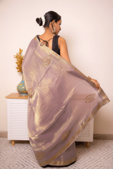 Lavender Muted Lilac Tissue Silk Saree With Gold Paisley Border (VS-YKS775) - 4
