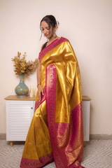 Gold-Pink Paithani Silk Saree with Heavy Border