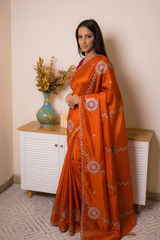 Elegant Satin Saree with Pita work — flame - 4