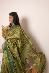 Elegant Madhubani Tussar Silk Saree — green - 4