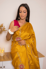 Elegant Satin Saree with Pita work — henna - 5