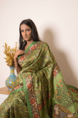 Elegant Madhubani Tussar Silk Saree — green - 7