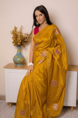 Elegant Satin Saree with Pita work — henna - 7