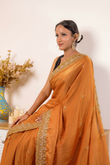 Pink-Copper Crush Tissue Silk Saree with Embroidered Border — burnt_orange - 8