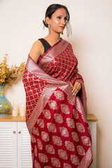 Maroon Red Gharchola Georgette Saree With Banarasi Border (VS-TRP034) - 8
