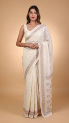 Lucknawi Chikankari Georgette Saree in Ivory
