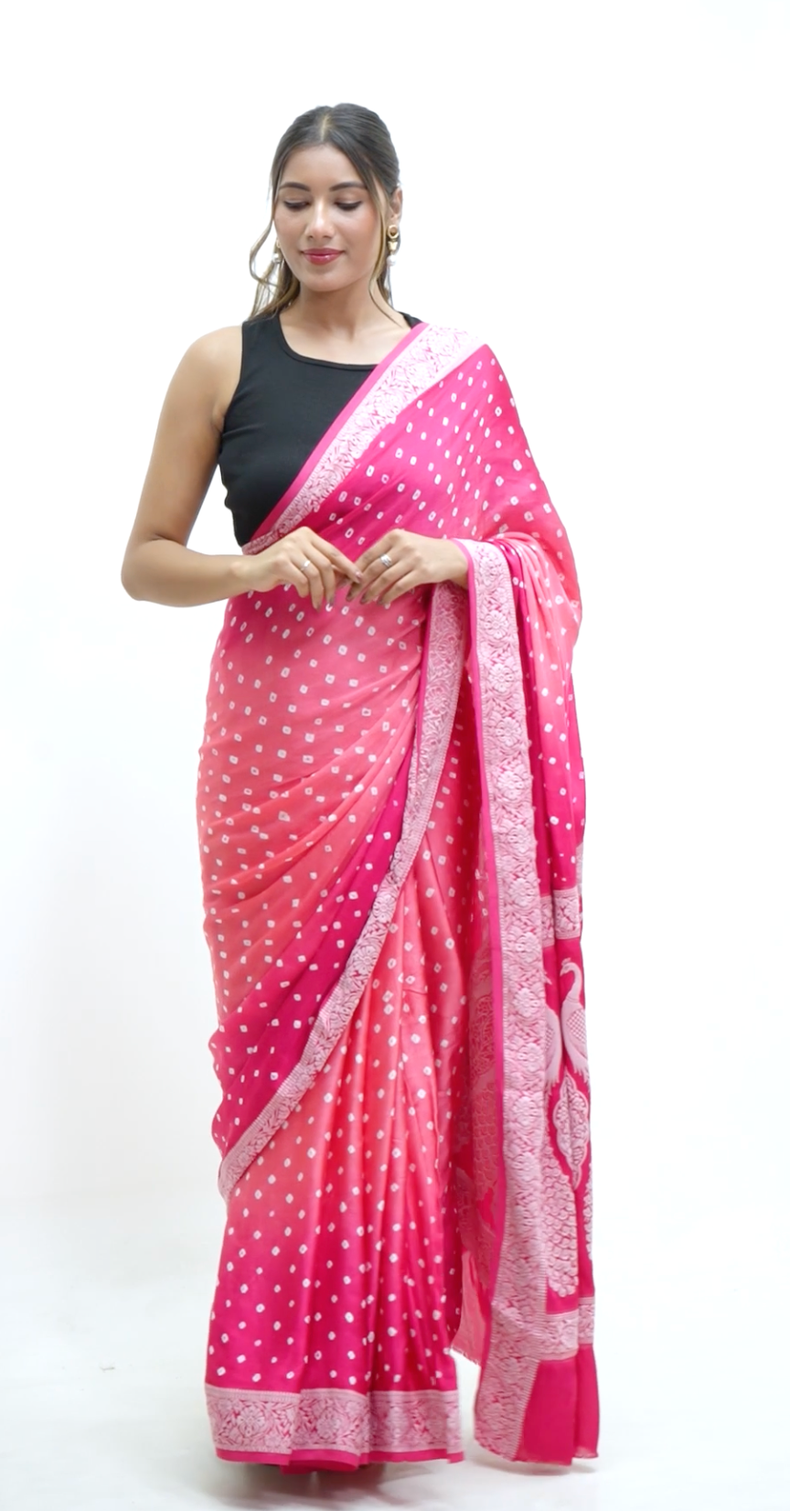 Lucknowi Embroidery x Bandhani Saree