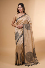 Elegant Worli Art Tussar Silk Saree in Black