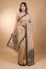 Elegant Worli Art Tussar Silk Saree in Black