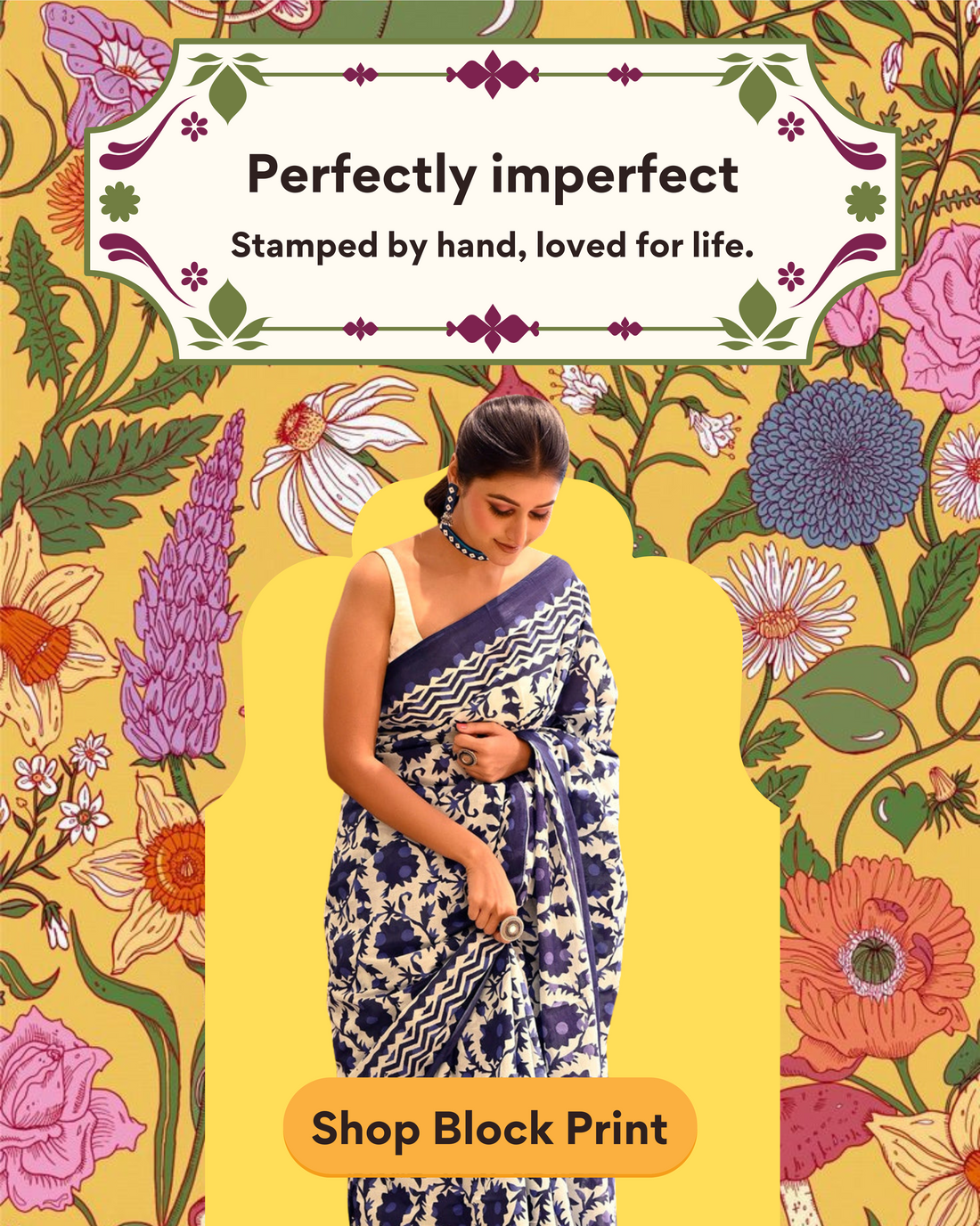 Cotton Block Print Saree
