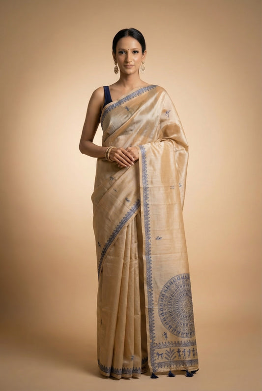 Elegant Worli Art Tussar Silk Saree