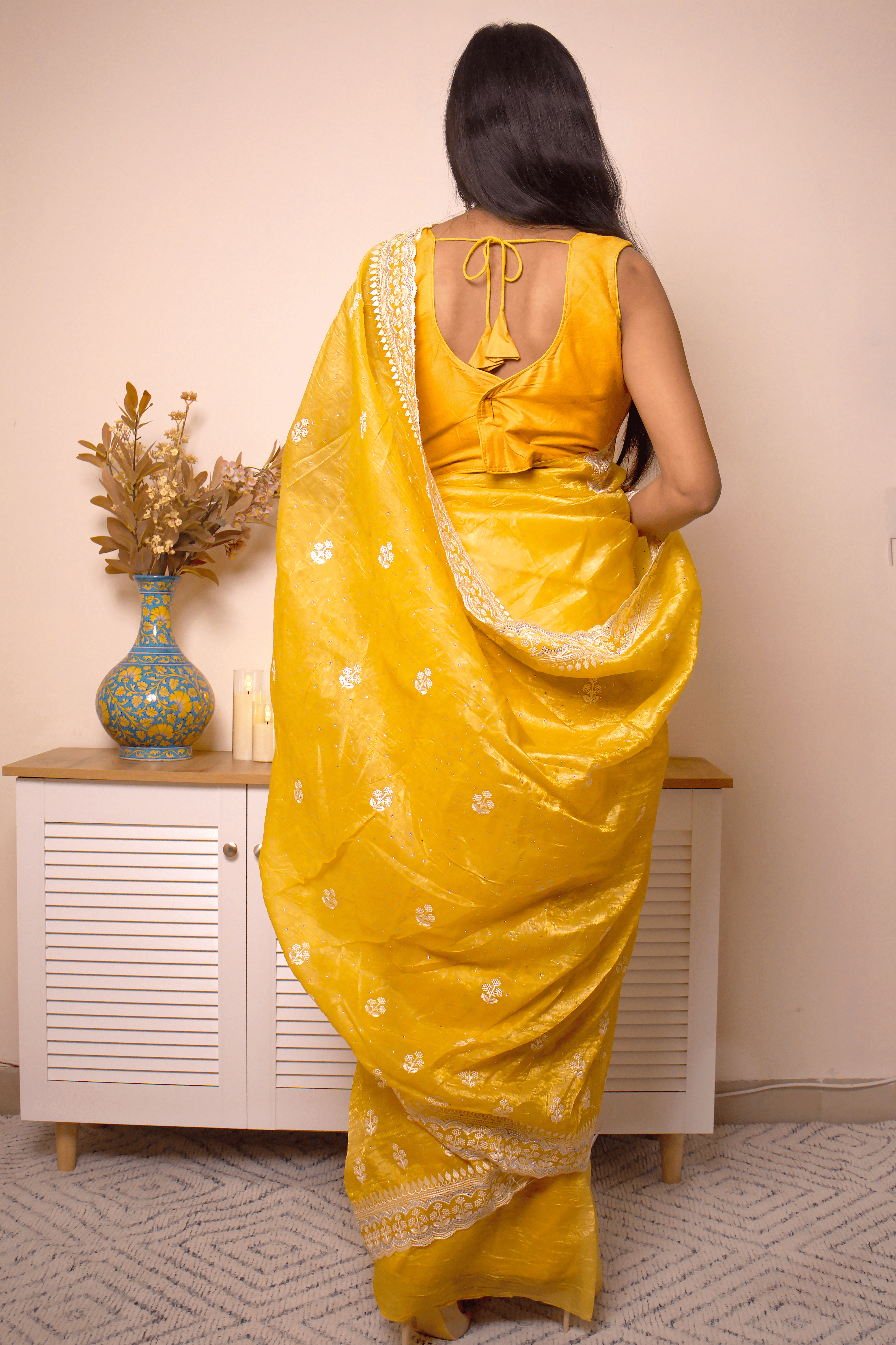 Lucknawi Chikankari Georgette Saree in Radiant Yellow - IMG_0469