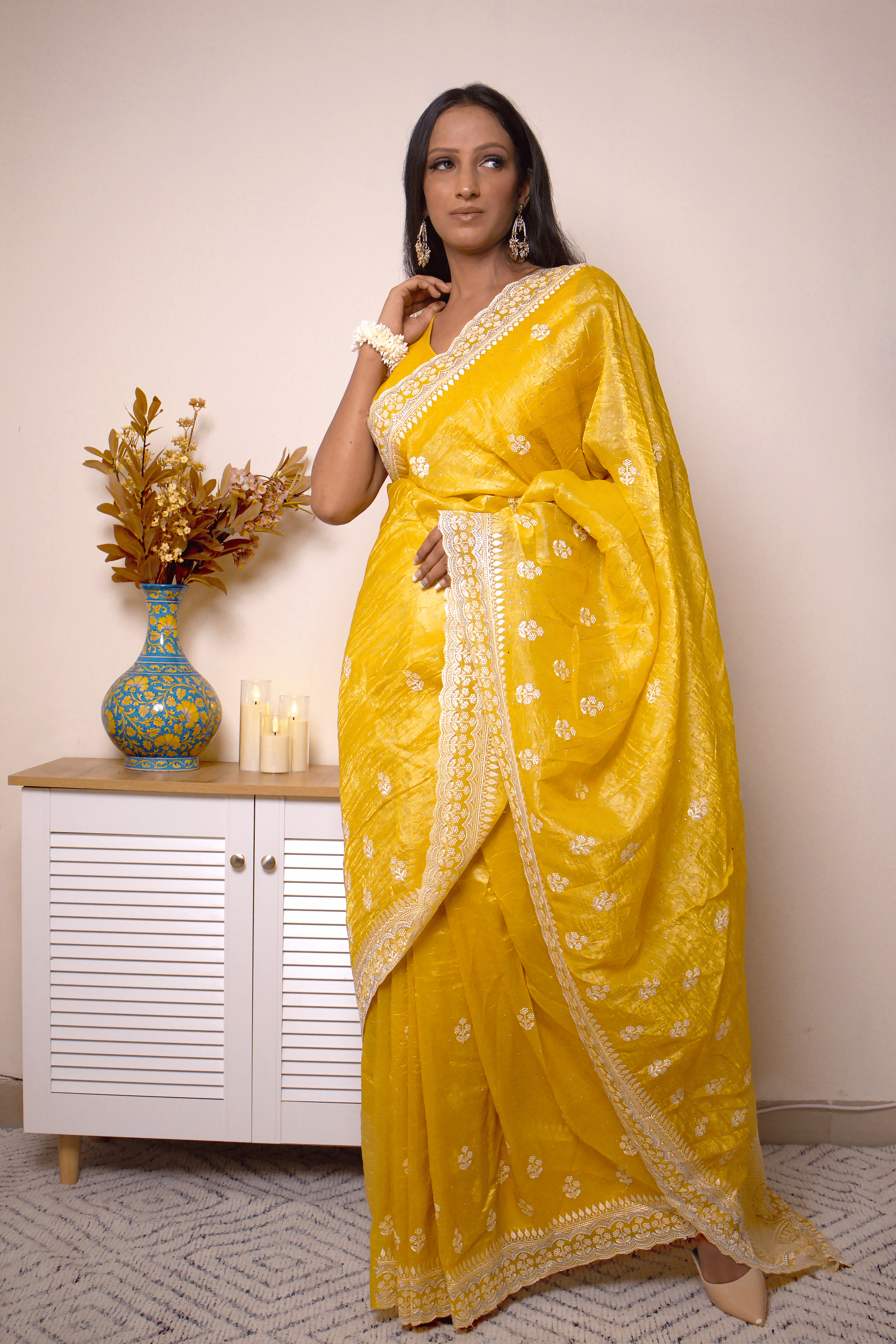 Lucknawi Chikankari Georgette Saree in Radiant Yellow - IMG_0473