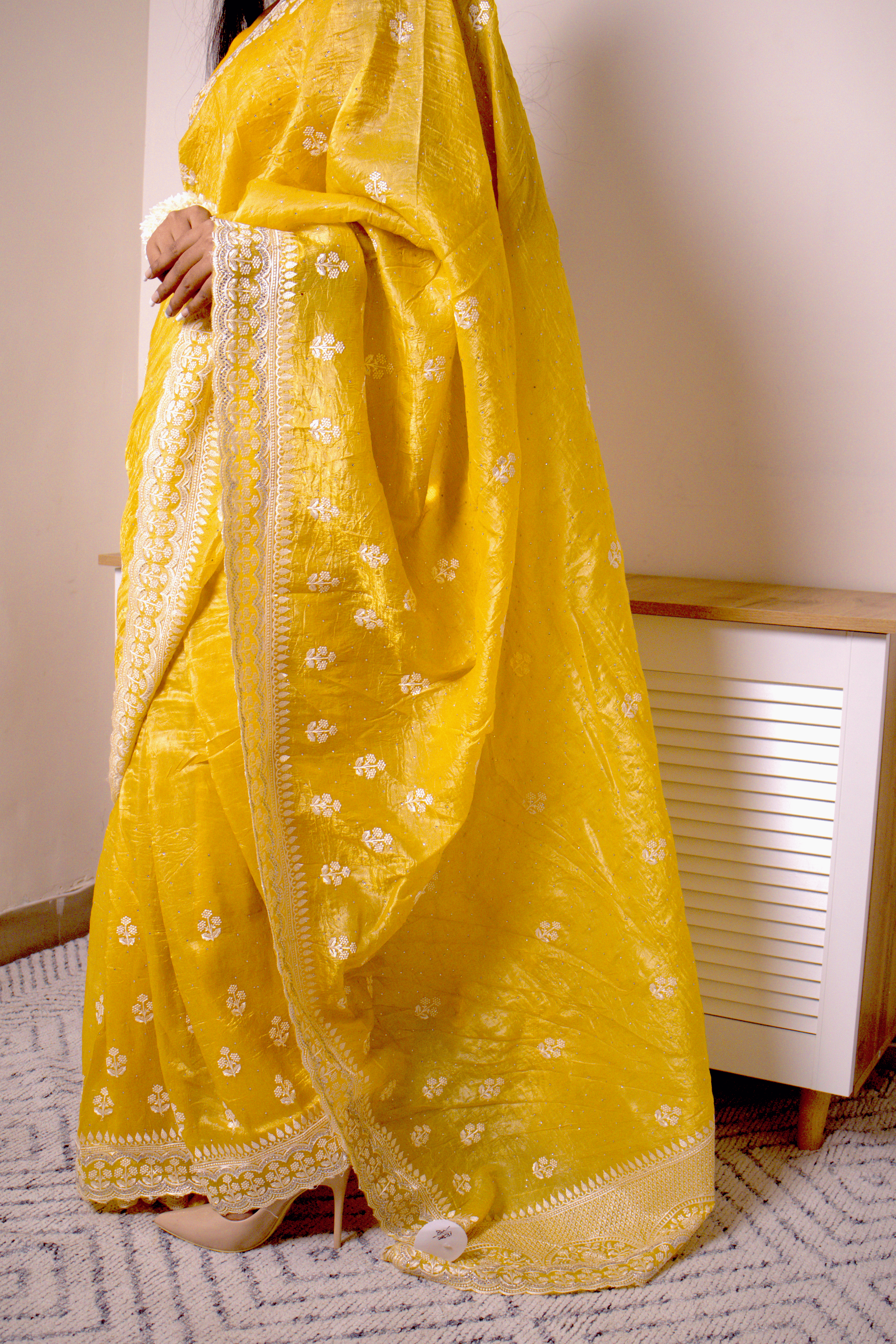 Lucknawi Chikankari Georgette Saree in Radiant Yellow - IMG_0478
