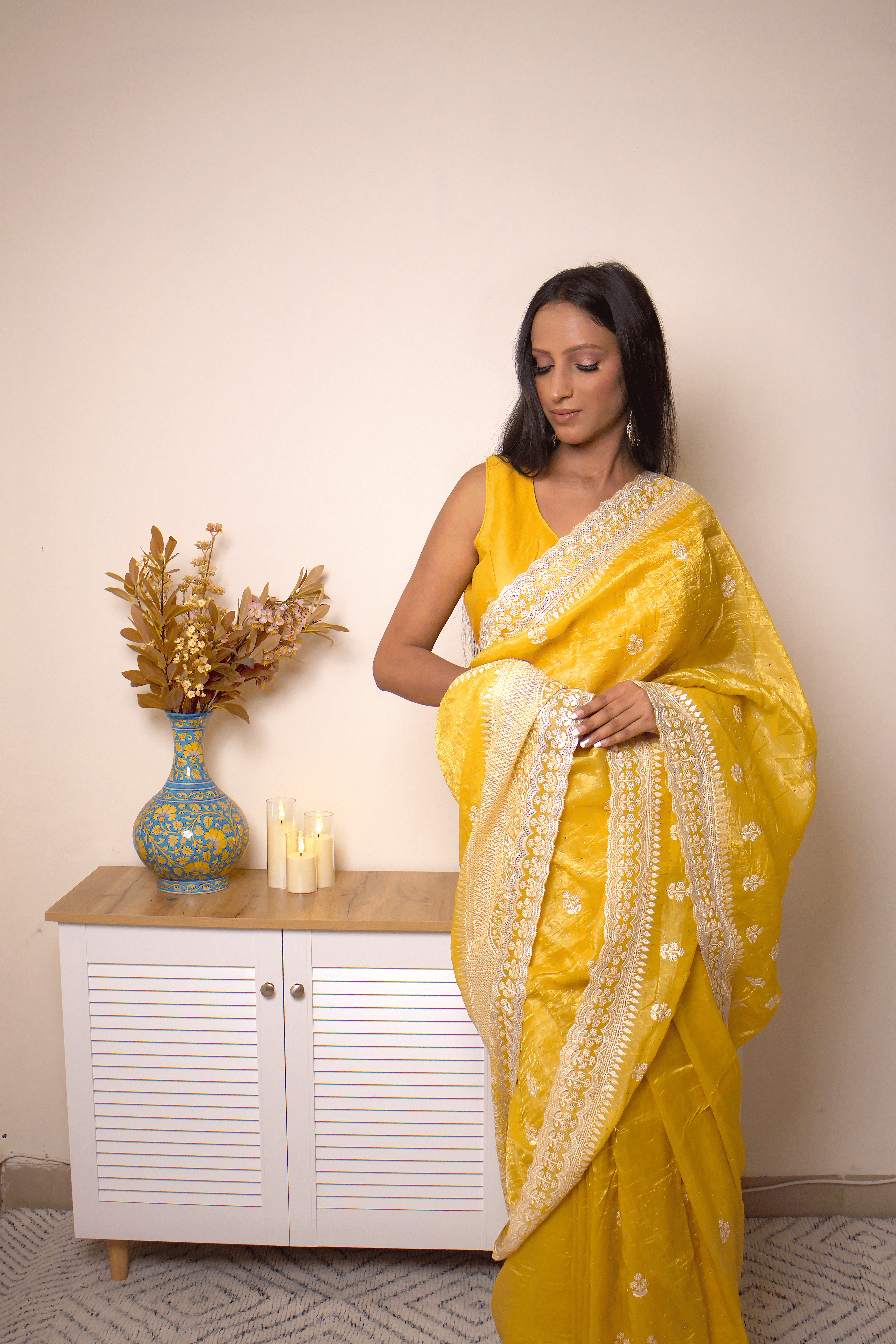 Lucknawi Chikankari Georgette Saree in Radiant Yellow - IMG_0482
