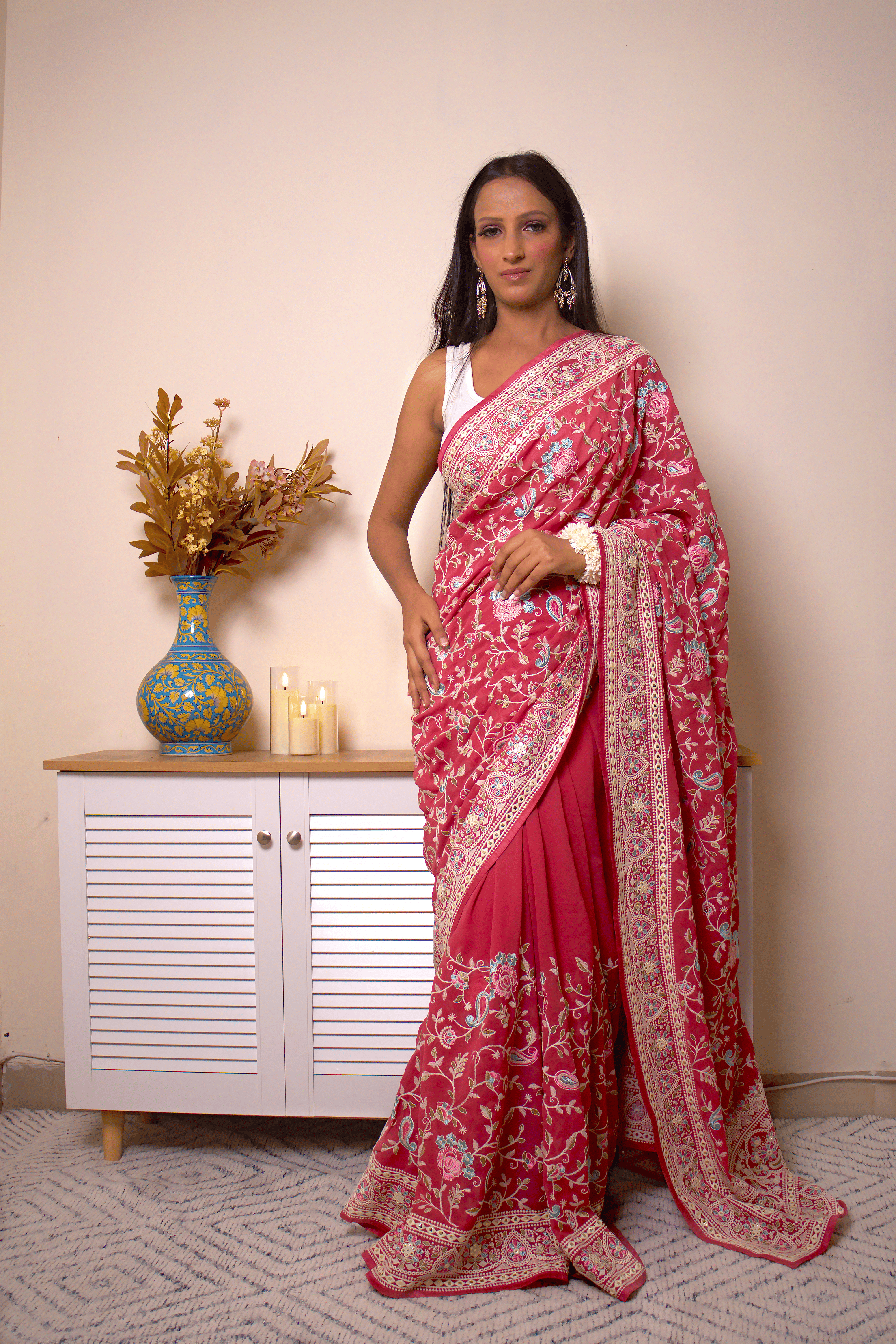 Elegant Lucknawi Chikankari Georgette Saree - IMG_0570