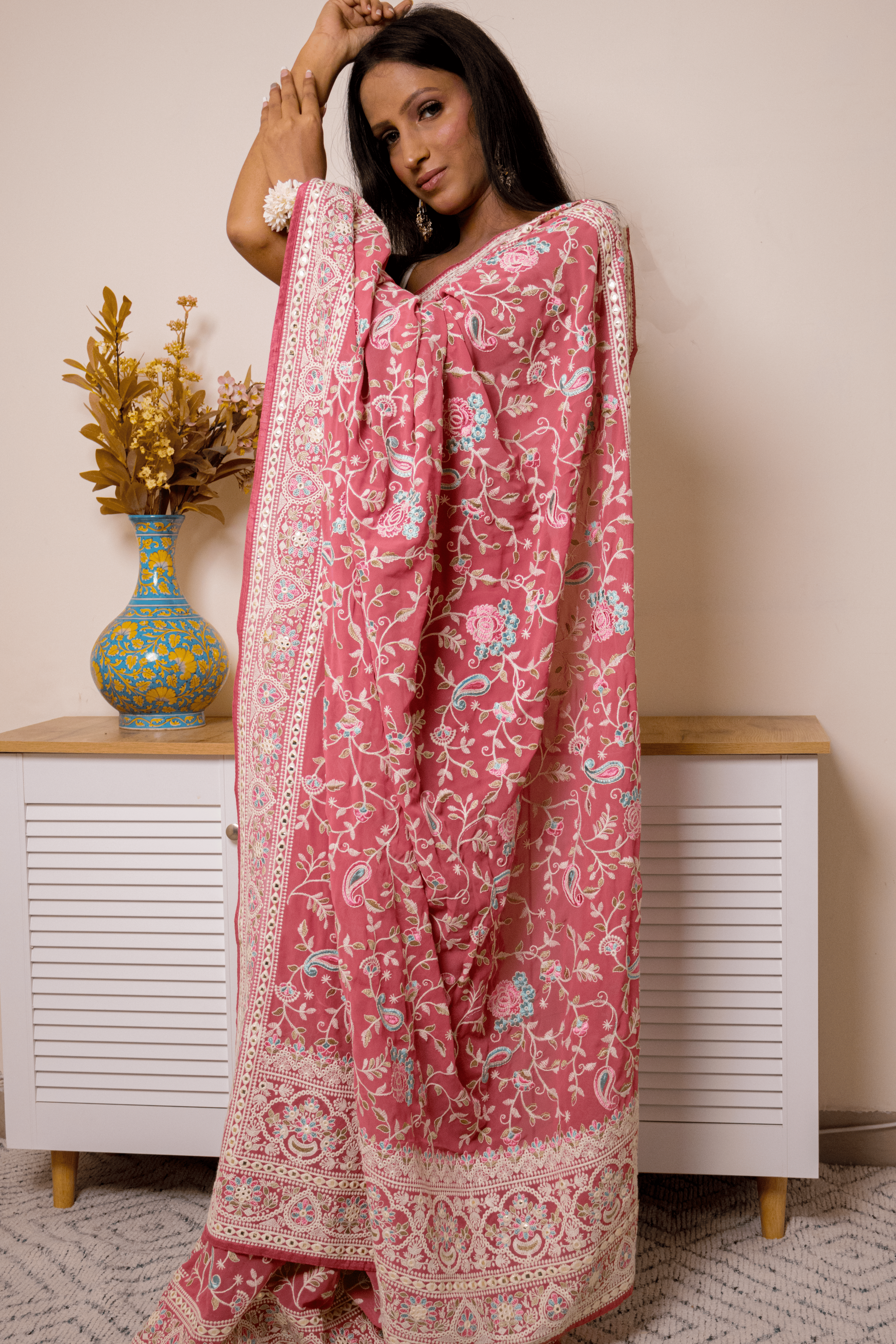 Elegant Lucknawi Chikankari Georgette Saree - IMG_0581