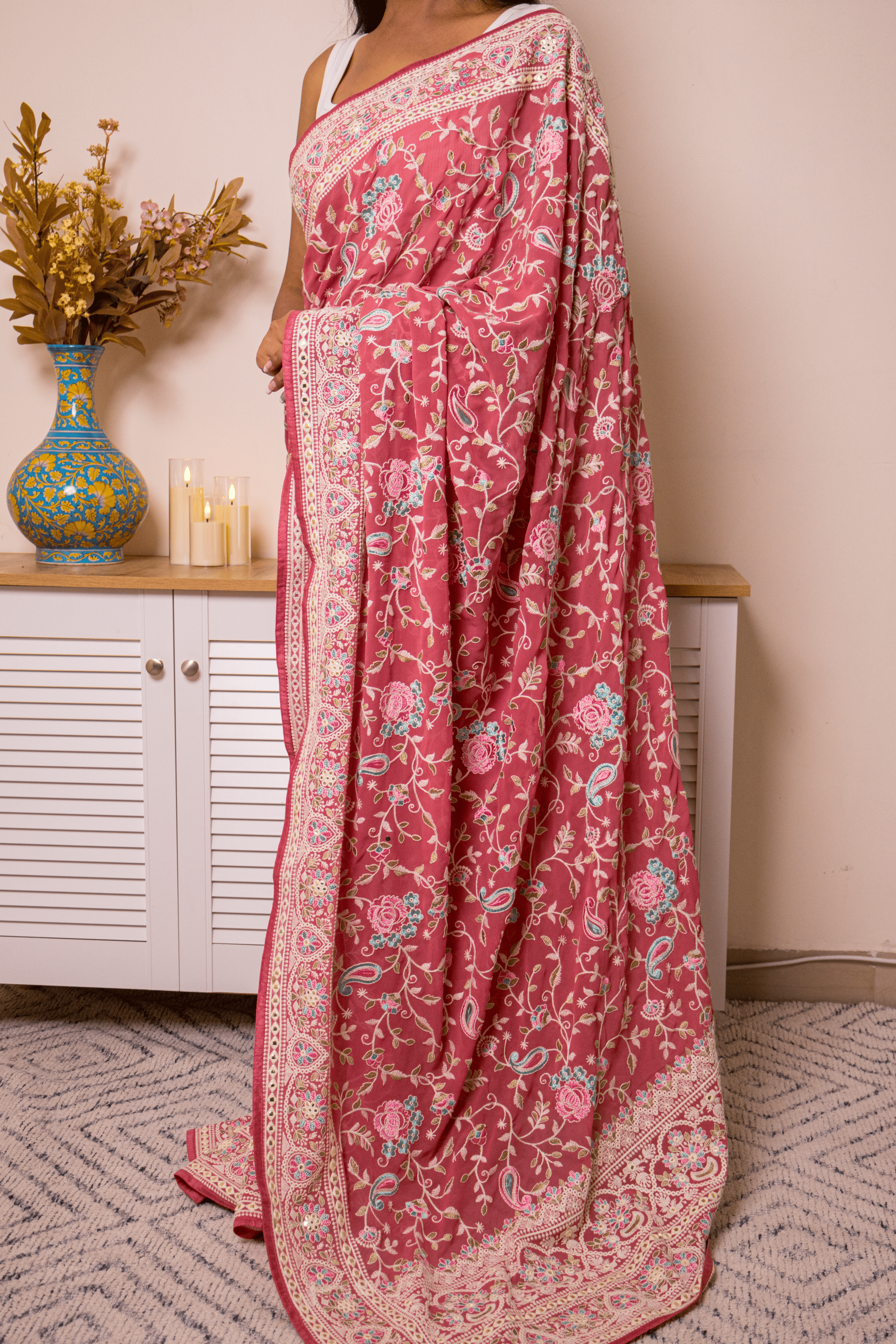 Elegant Lucknawi Chikankari Georgette Saree - IMG_0598