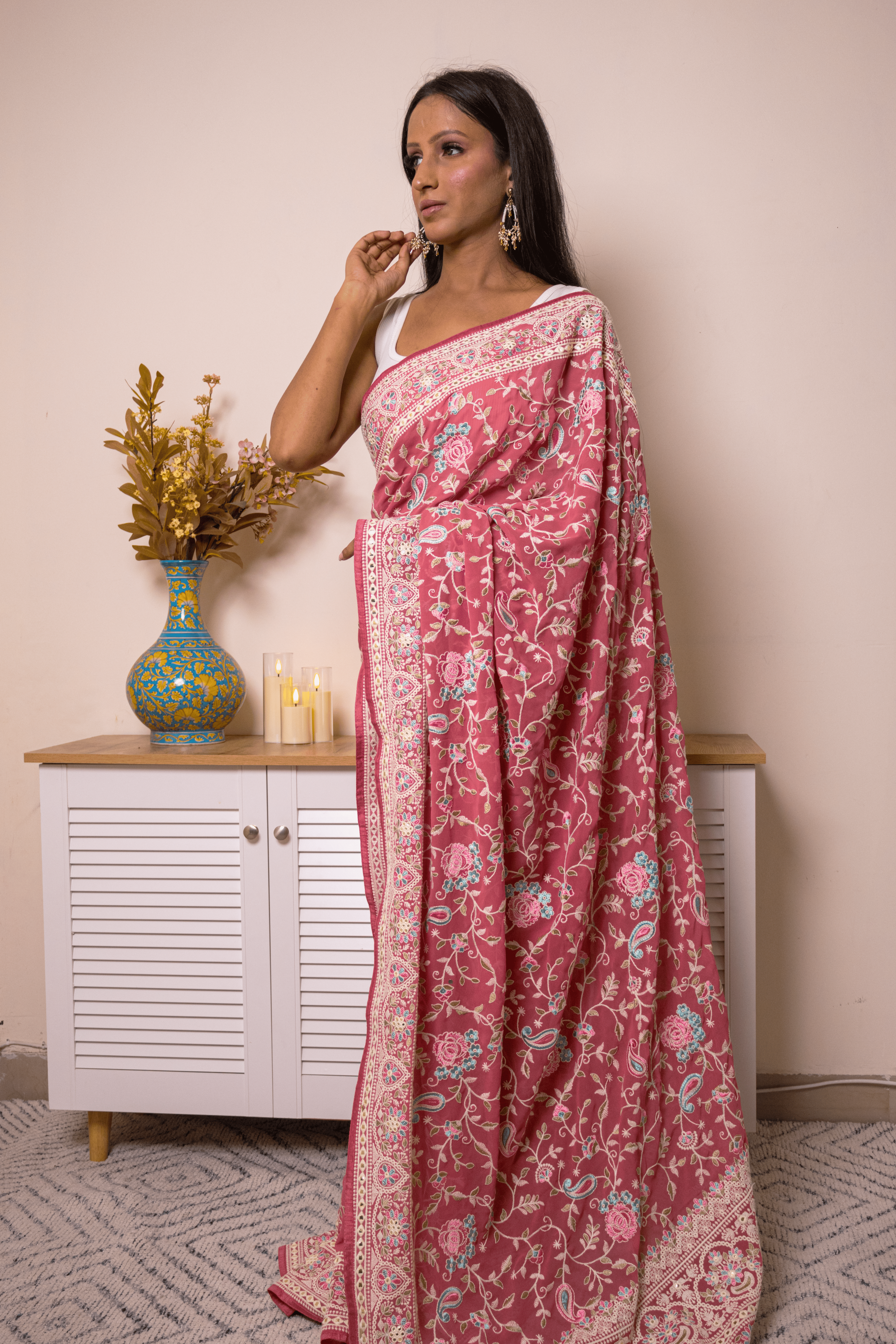 Elegant Lucknawi Chikankari Georgette Saree - IMG_0599
