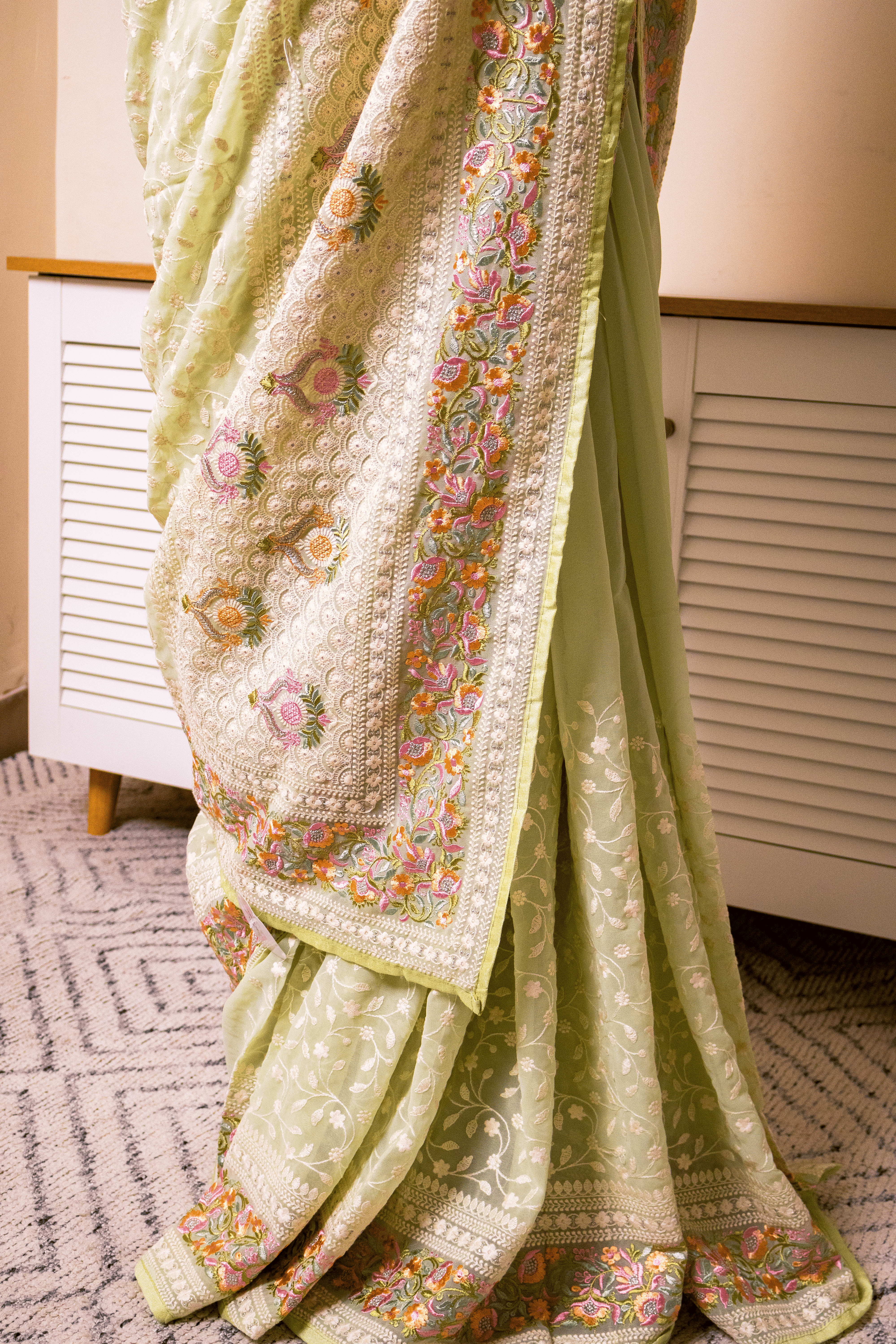 Lucknawi Chikankari Georgette Saree in Mint Green - IMG_0653