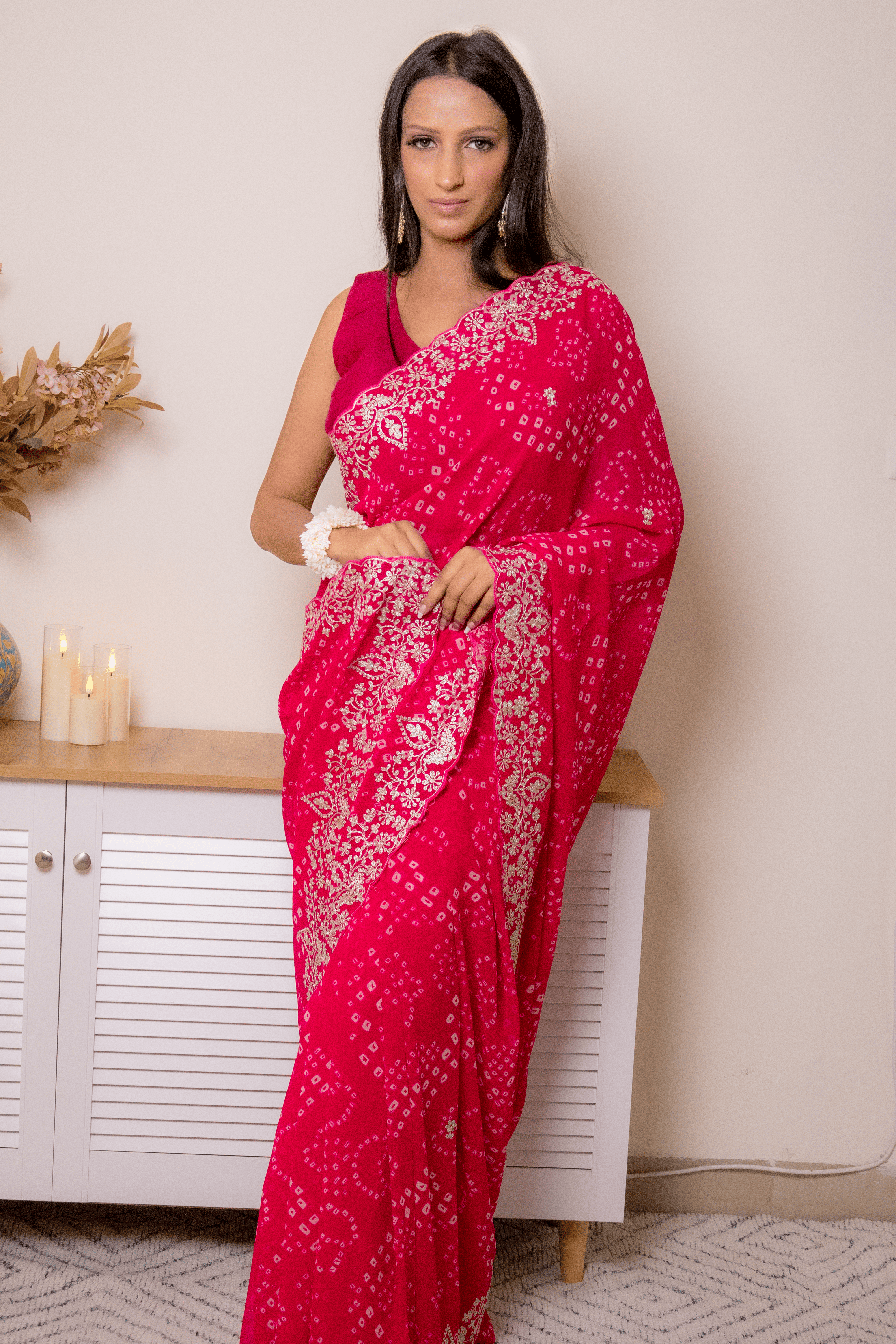 Lucknawi Chikankari Georgette Saree in Vibrant Pink - IMG_0767
