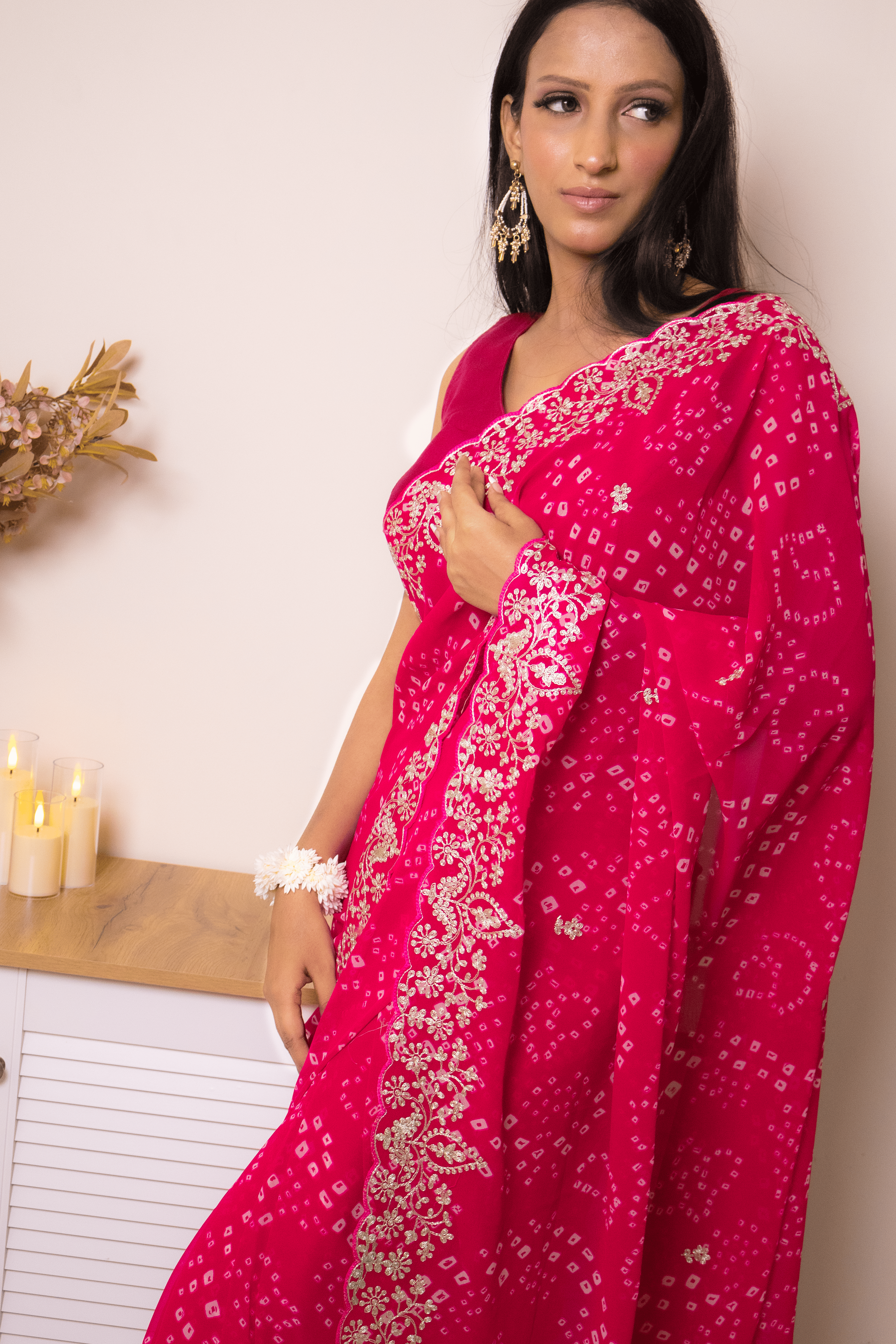Lucknawi Chikankari Georgette Saree in Vibrant Pink - IMG_0774