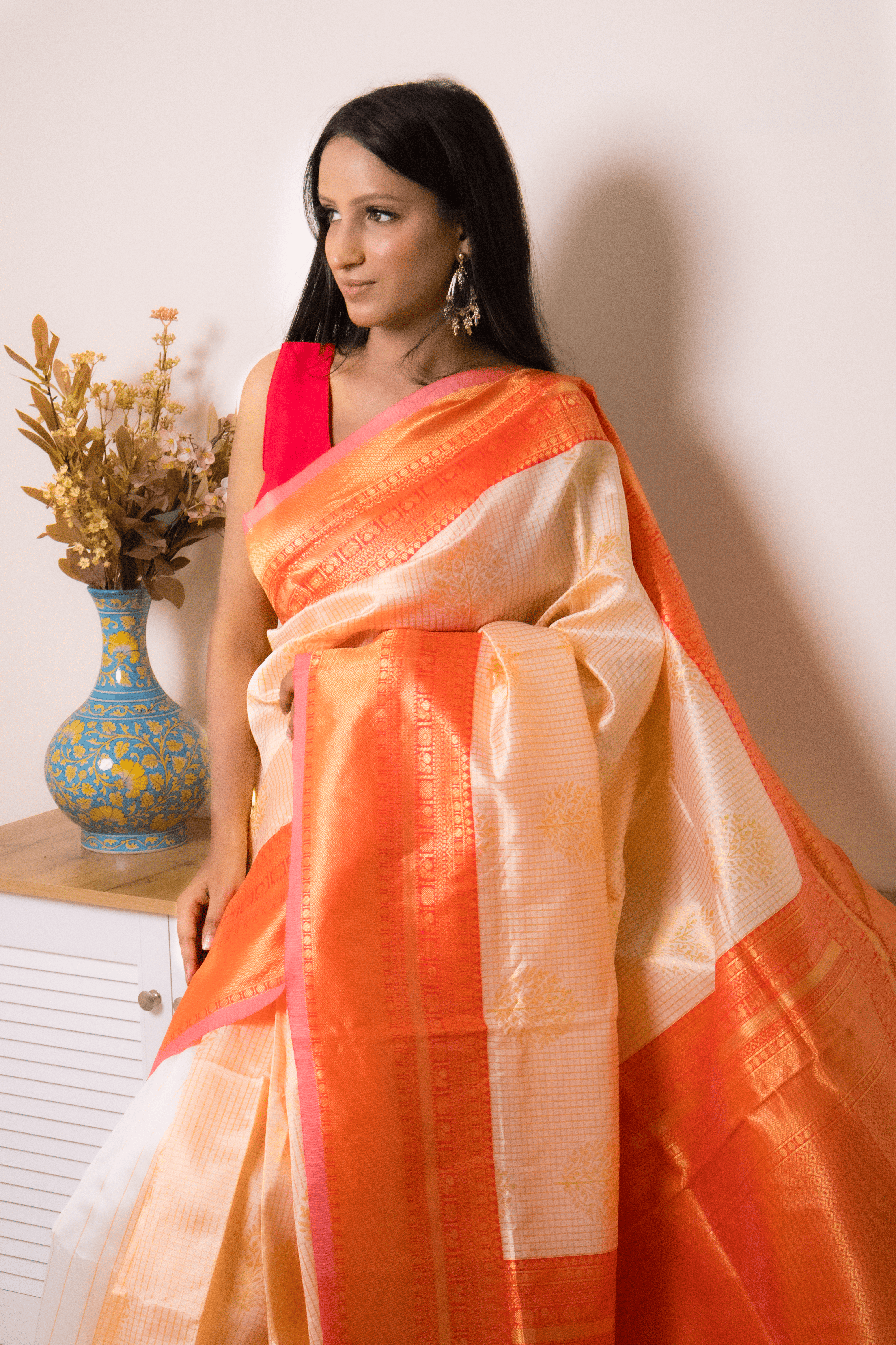 Elegant Orange Georgette Saree with Intricate Weave - IMG_0909