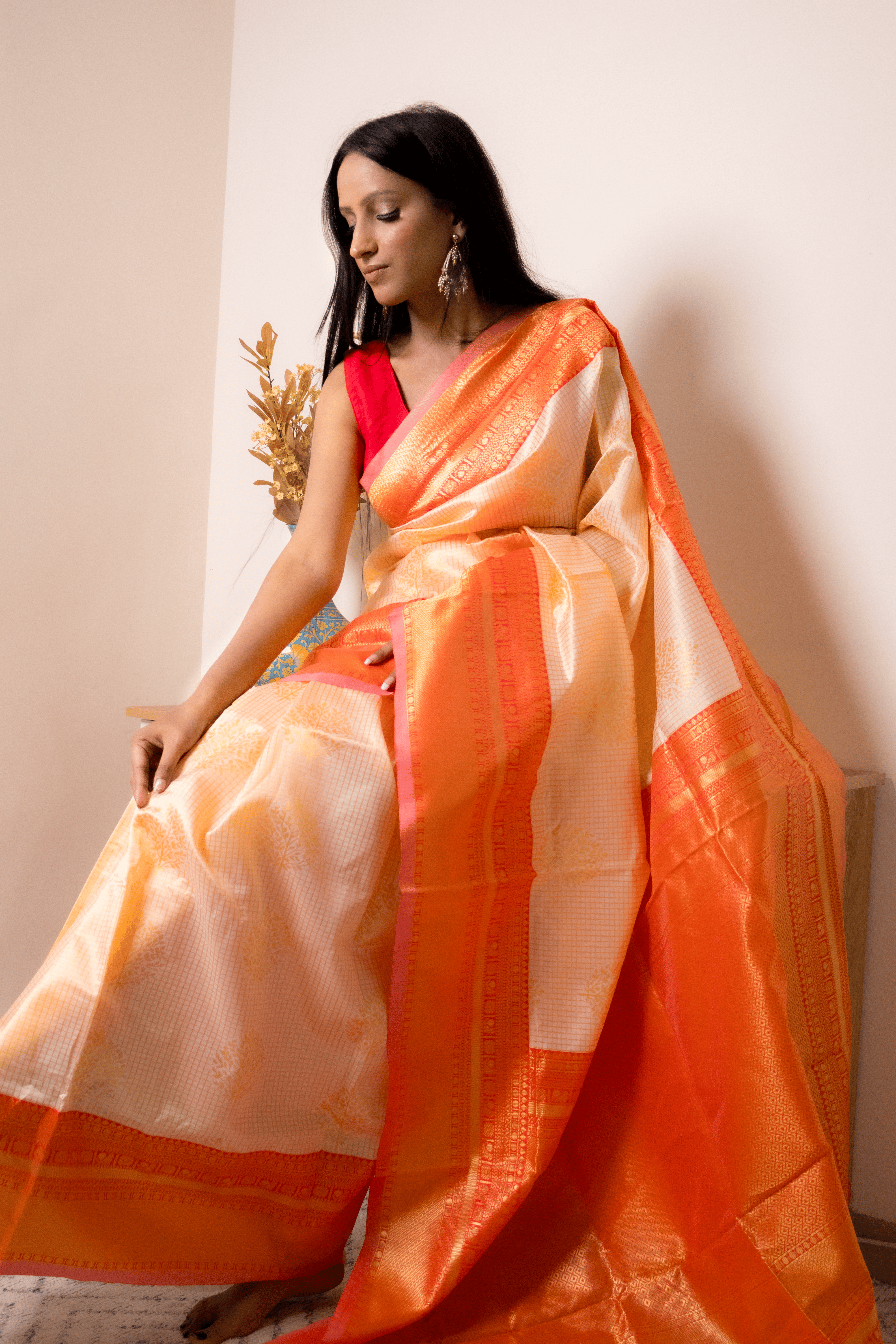 Elegant Orange Georgette Saree with Intricate Weave - IMG_0912
