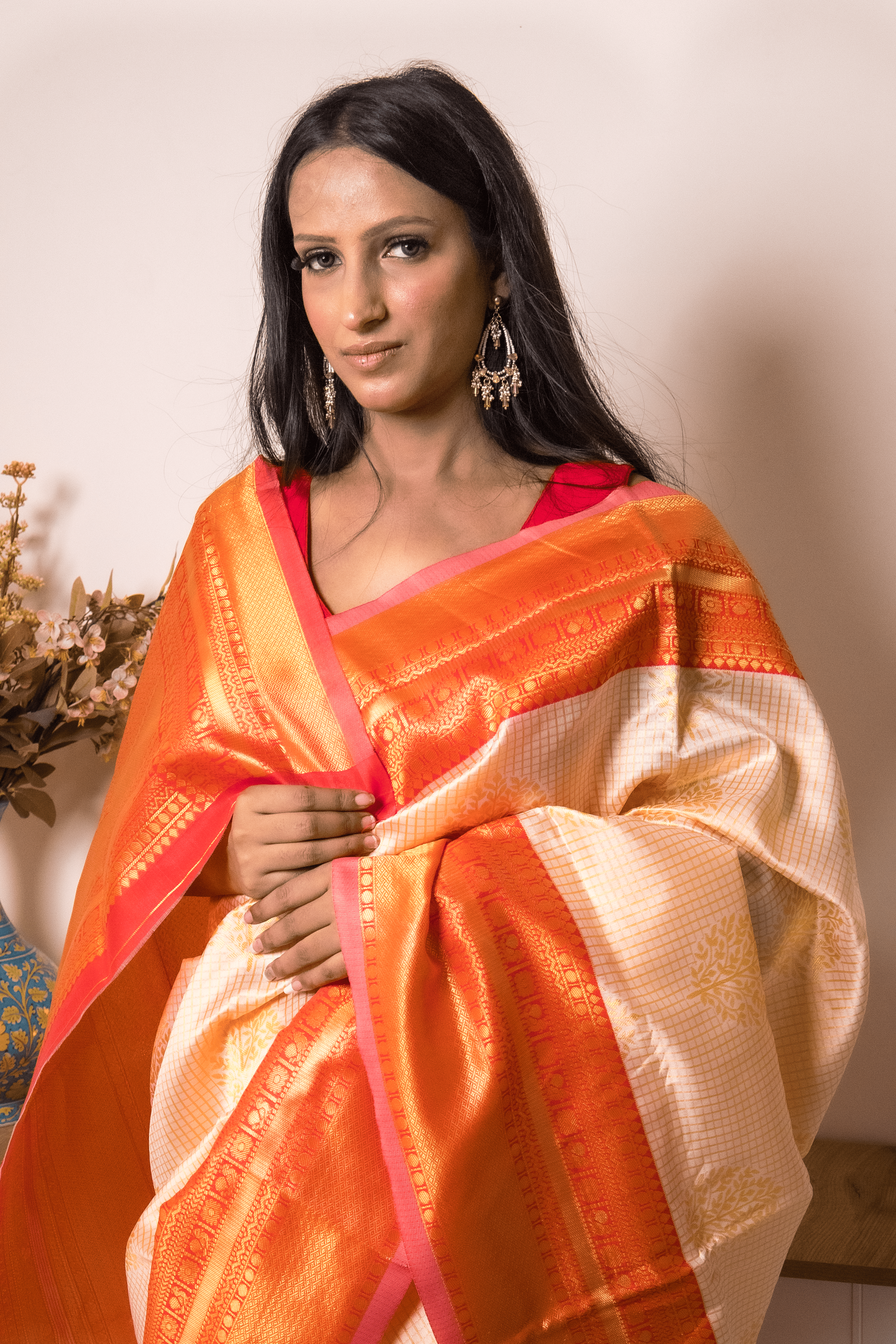 Elegant Orange Georgette Saree with Intricate Weave - IMG_0922