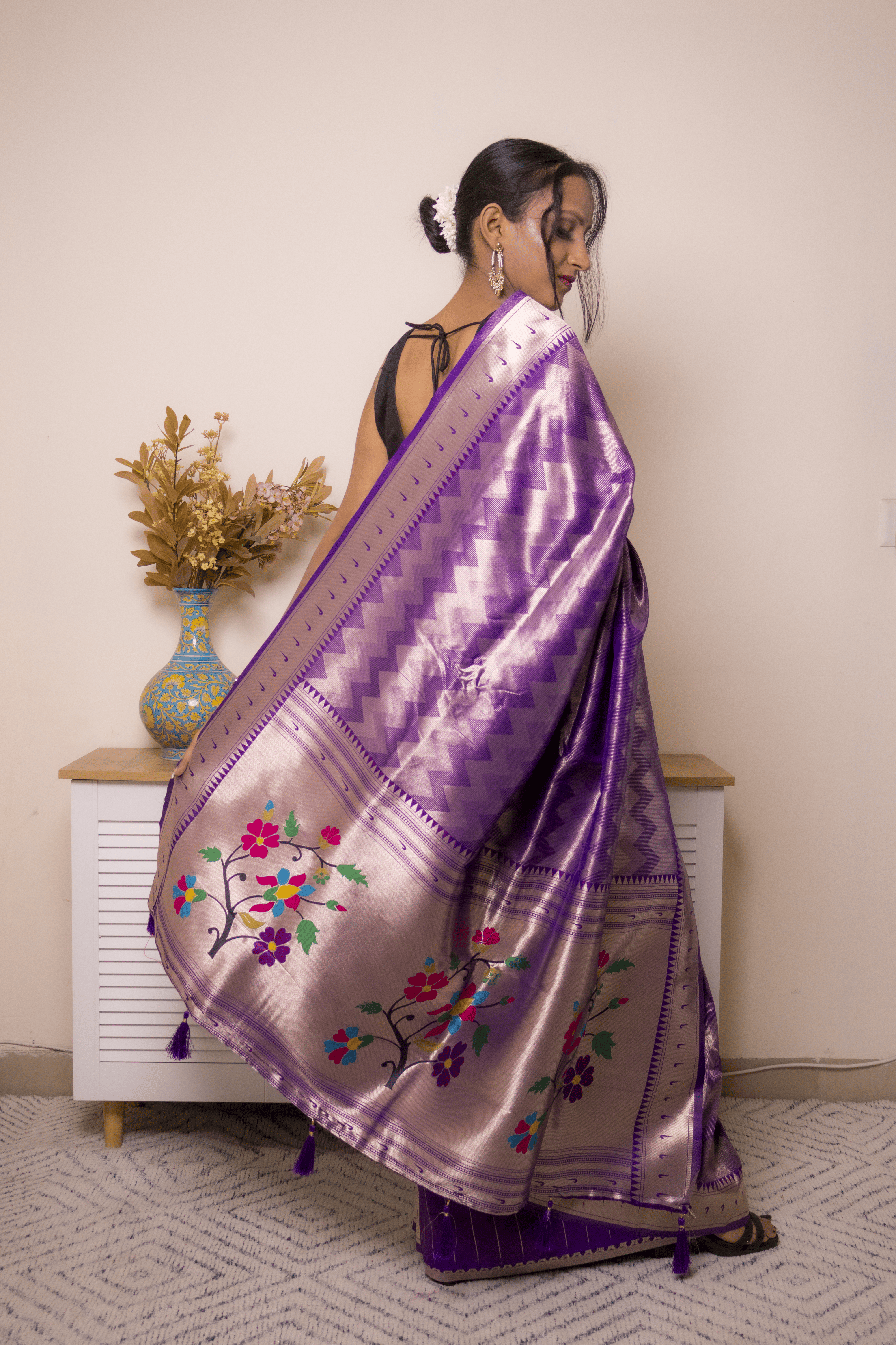 Royal Purple Paithani Silk Saree with Floral Pallu - IMG_1038