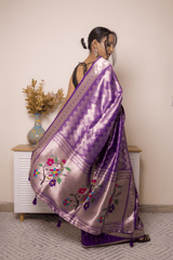Royal Purple Paithani Silk Saree with Floral Pallu - IMG_1038