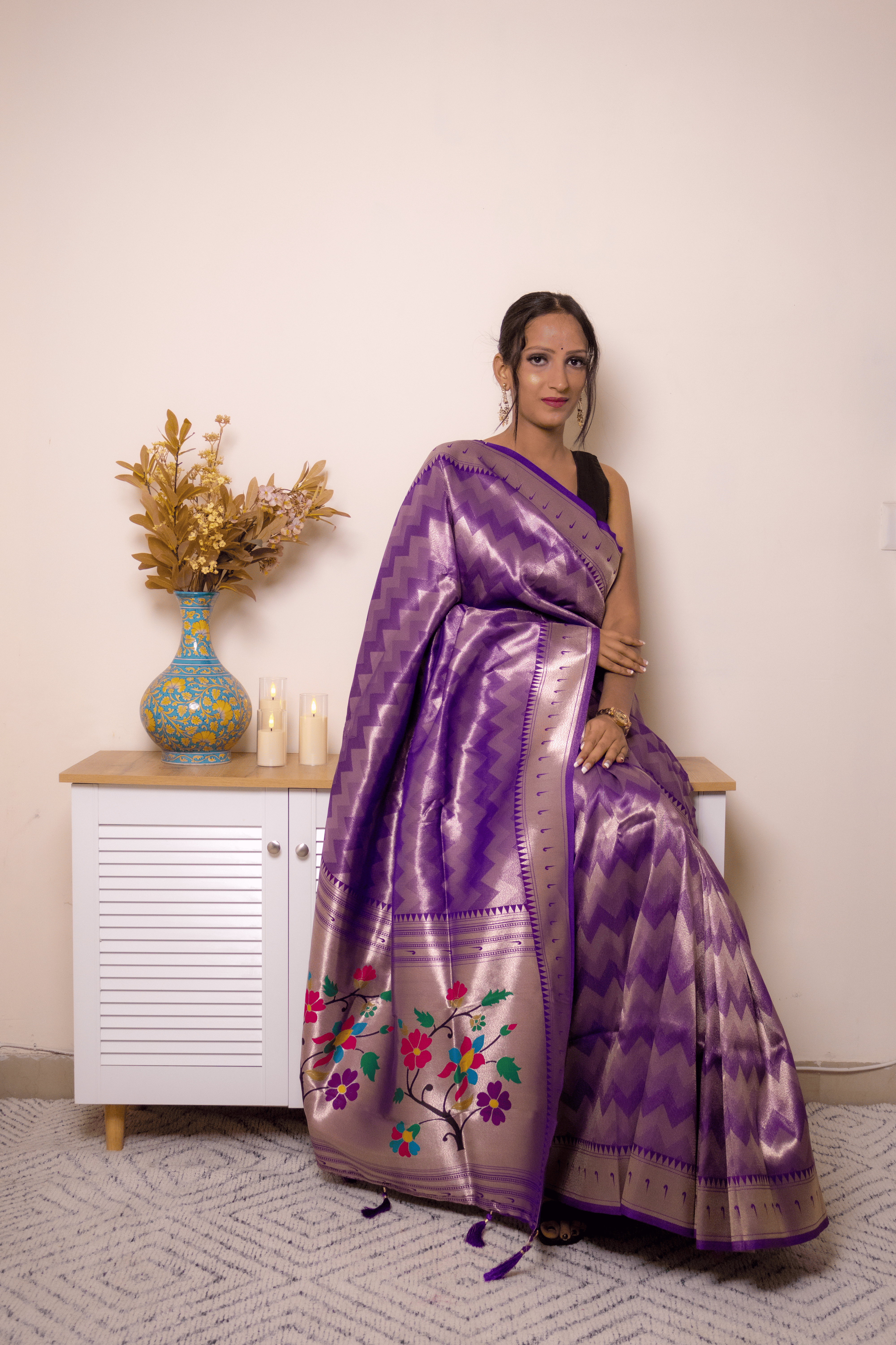 Royal Purple Paithani Silk Saree with Floral Pallu - IMG_1042