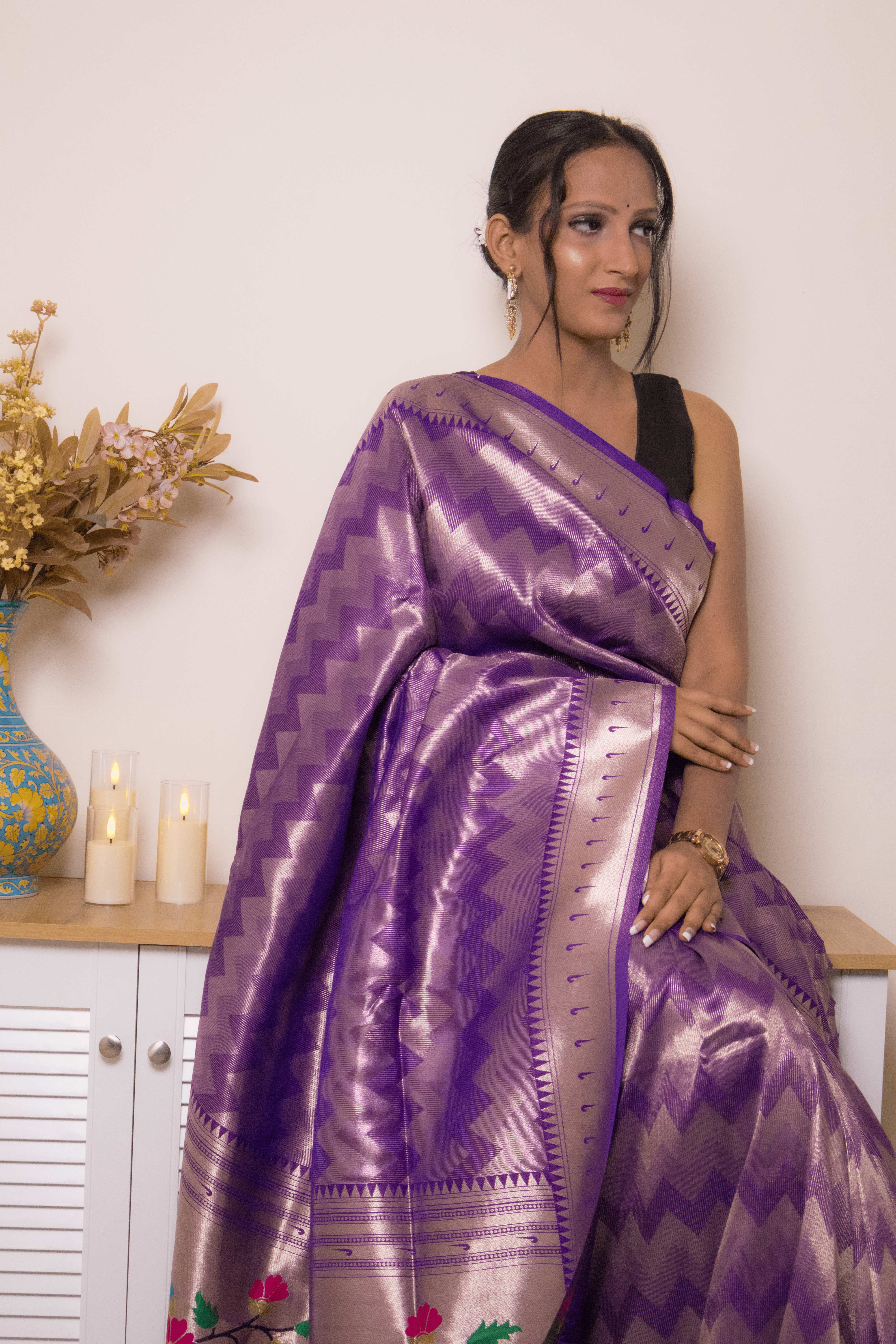 Royal Purple Paithani Silk Saree with Floral Pallu - IMG_1043