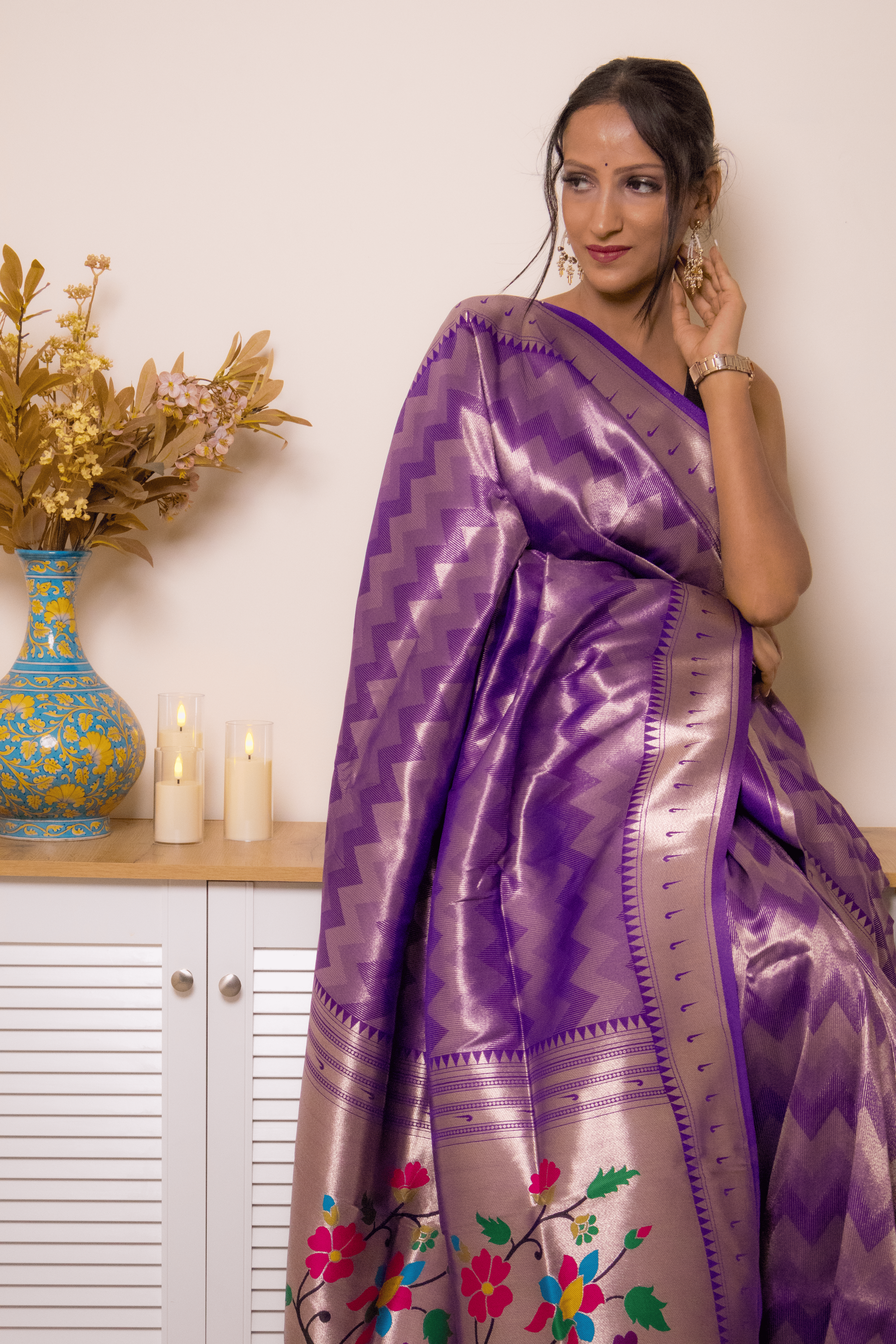 Royal Purple Paithani Silk Saree with Floral Pallu - IMG_1044