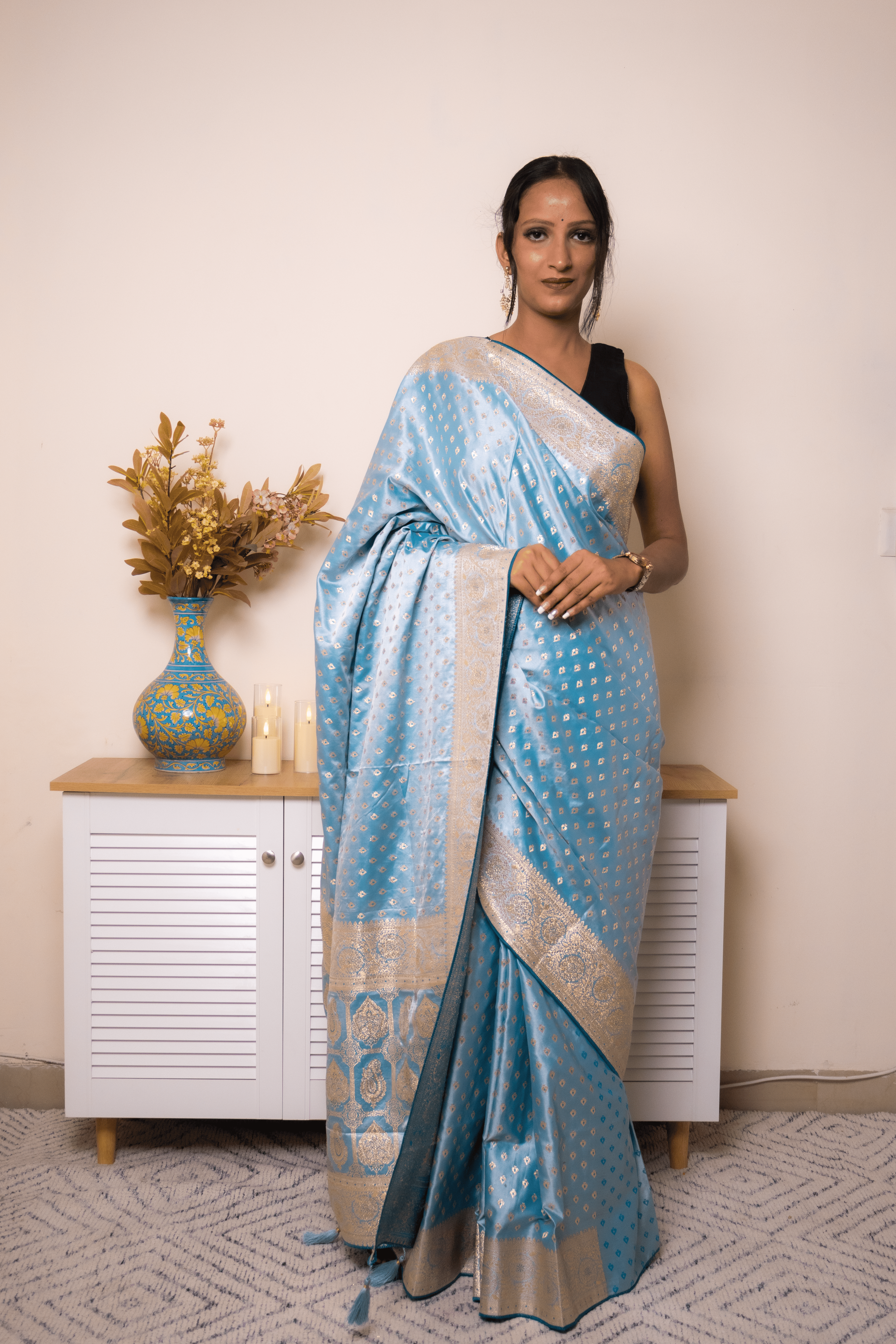 Sky-Blue Paithani Silk Saree with Zari Border - IMG_1047