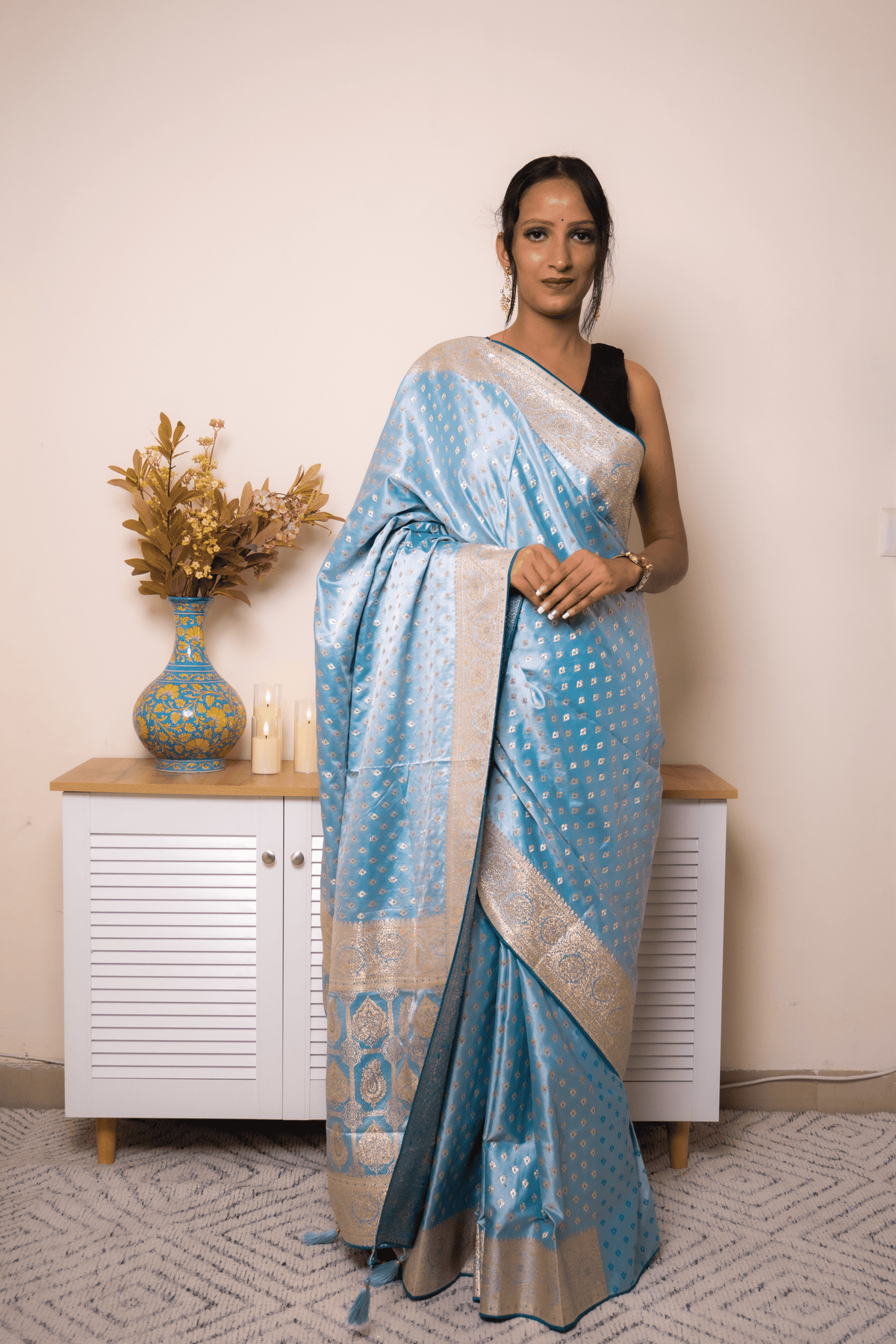 Sky-Blue Paithani Silk Saree with Zari Border - IMG_1047