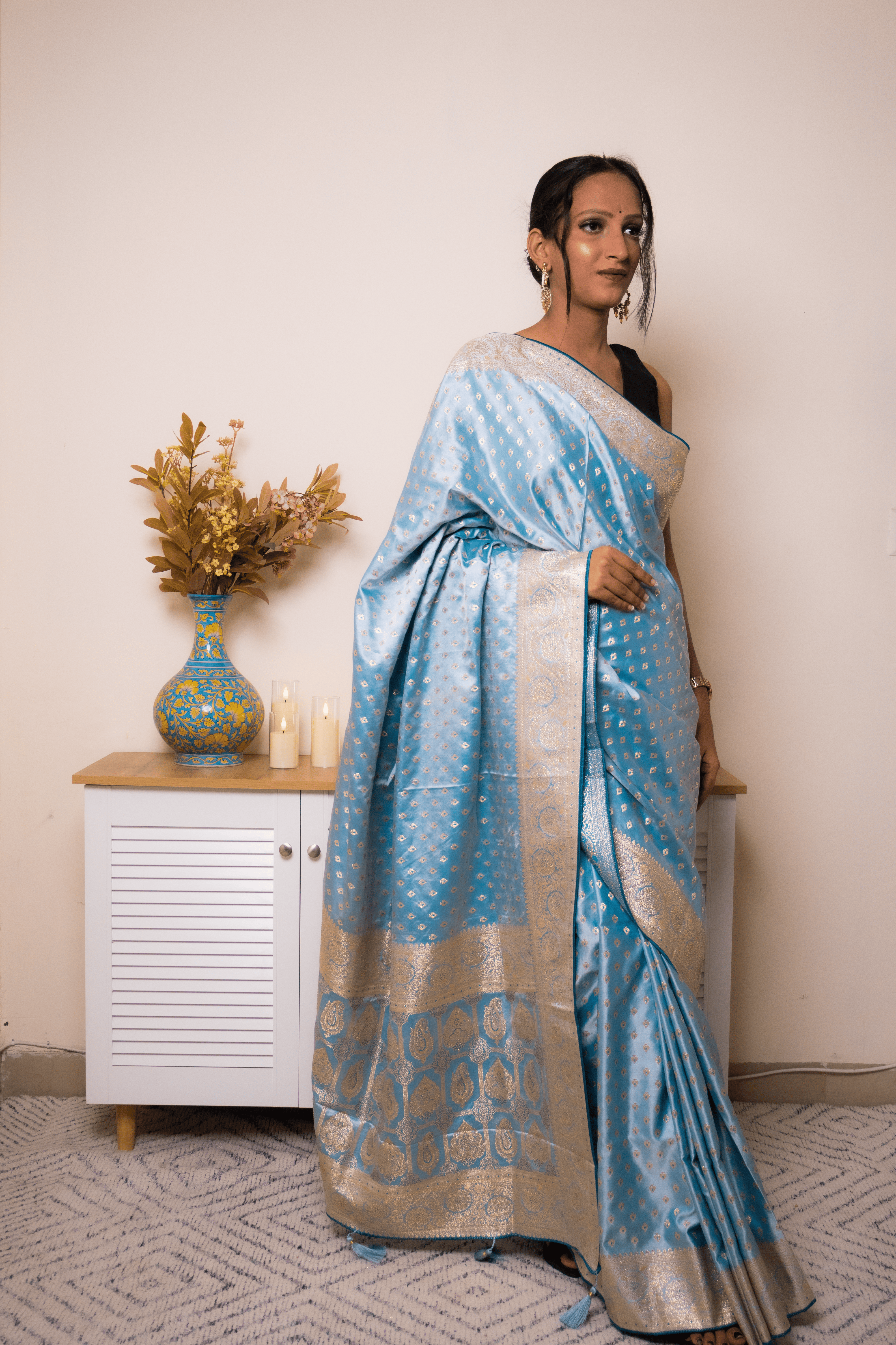 Sky-Blue Paithani Silk Saree with Zari Border - IMG_1049