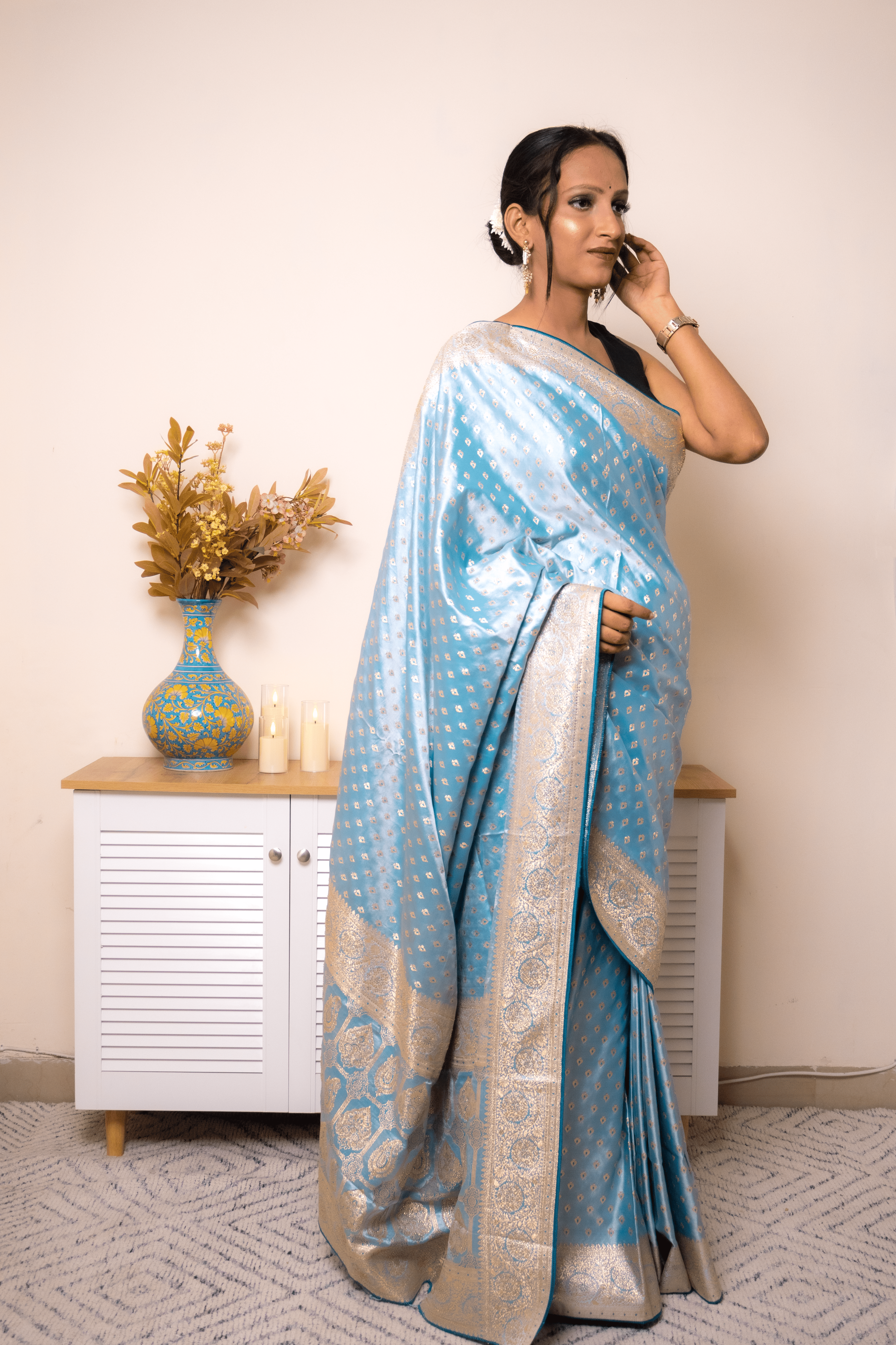 Sky-Blue Paithani Silk Saree with Zari Border - IMG_1050