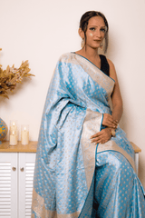 Sky-Blue Paithani Silk Saree with Zari Border - IMG_1055