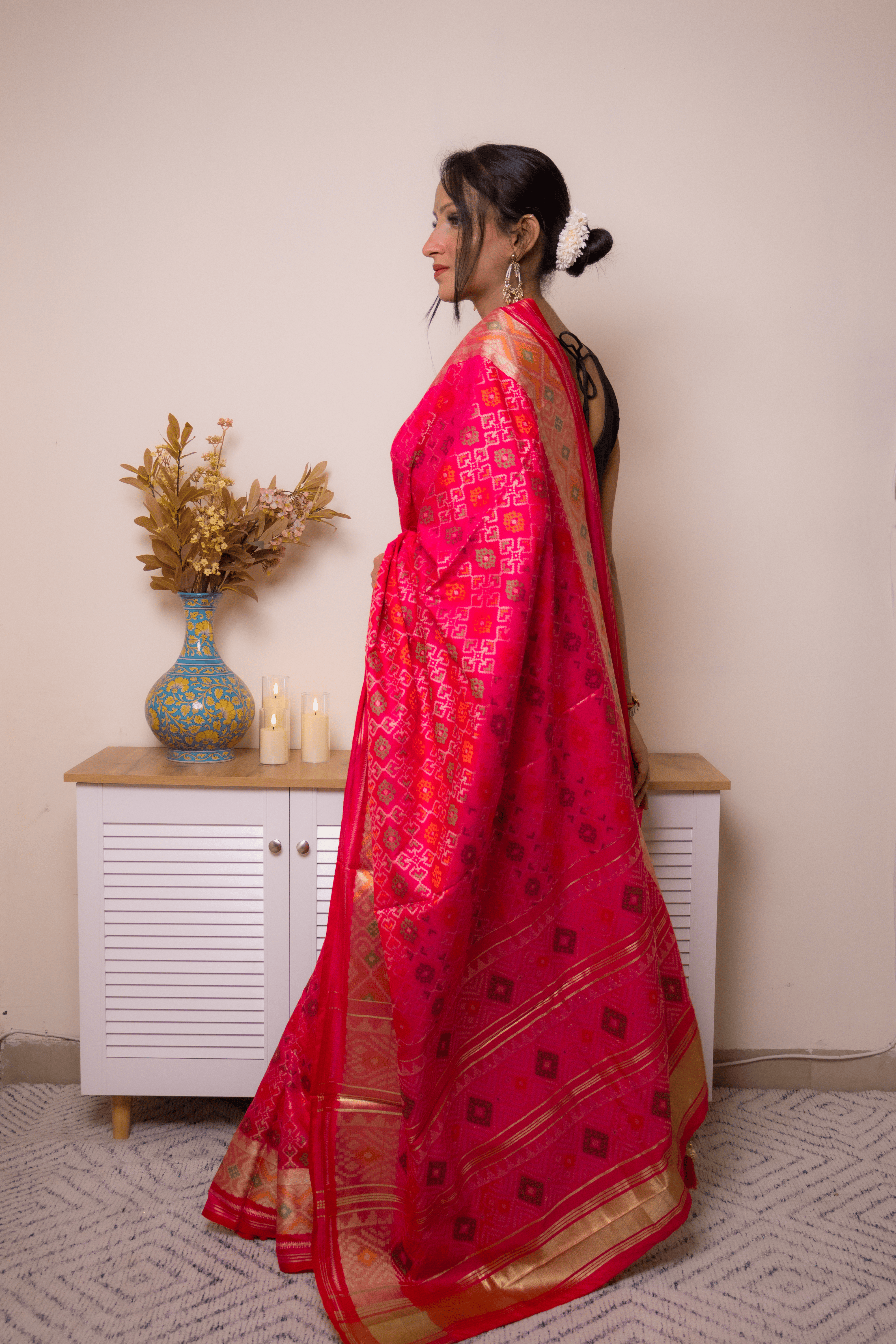 Hot Pink Banarasi Silk Saree with Gold Zari Buti - IMG_1084