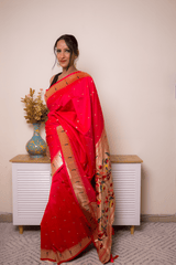 Crimson Paithani Pure Silk Saree with Zari Floral Pallu - IMG_1103