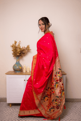Crimson Paithani Pure Silk Saree with Zari Floral Pallu - IMG_1105