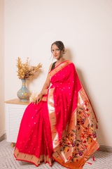 Crimson Paithani Pure Silk Saree with Zari Floral Pallu - IMG_1110
