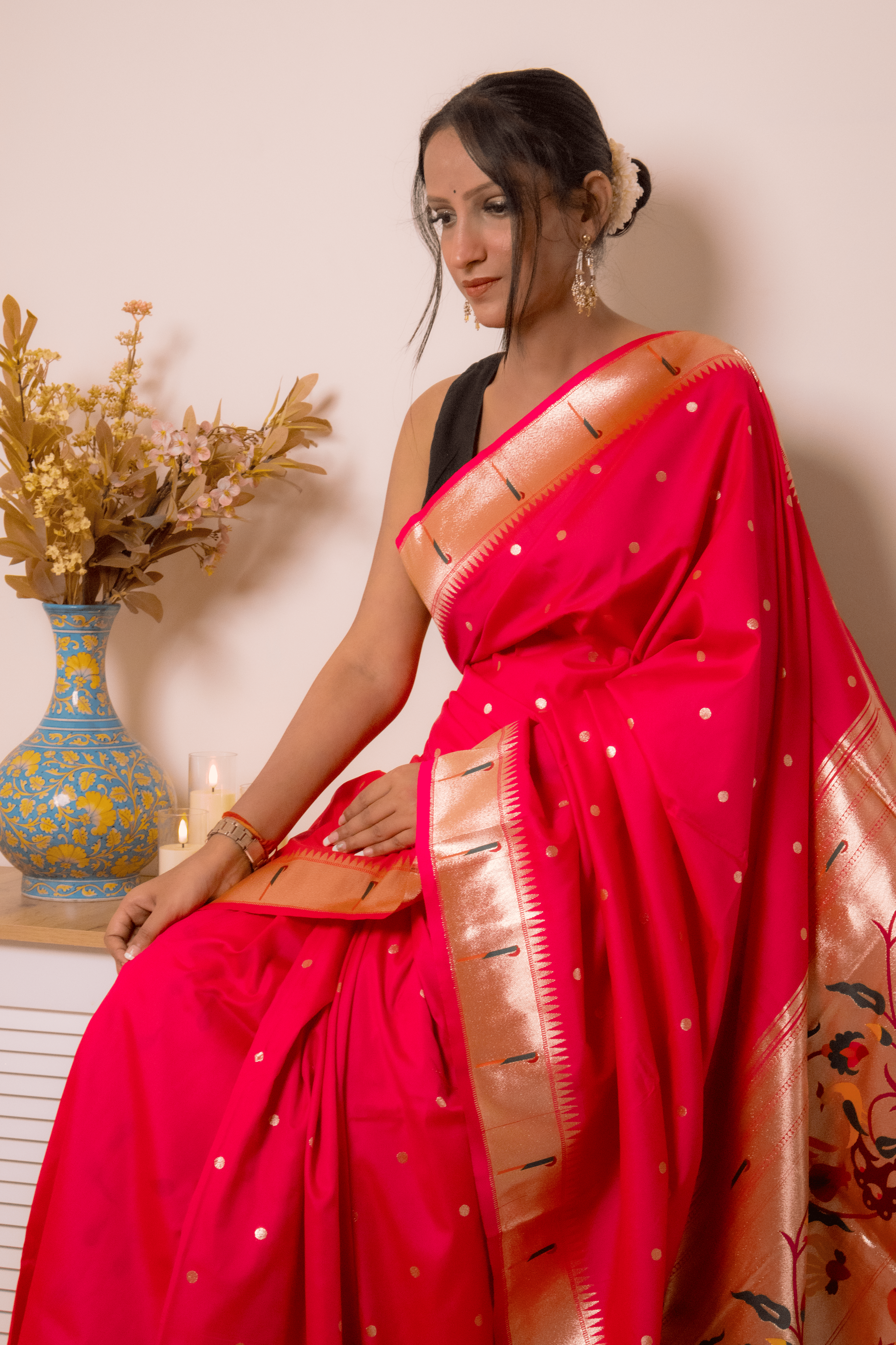 Crimson Paithani Pure Silk Saree with Zari Floral Pallu - IMG_1114